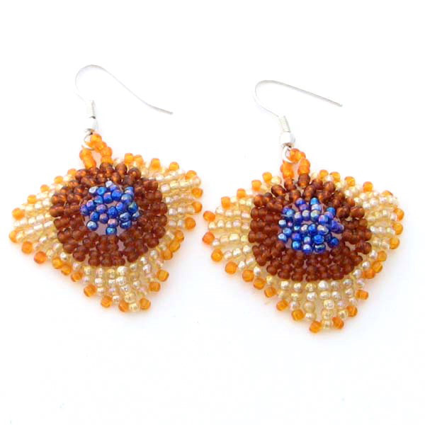 NEW SMALL GOLD BROWN HANDCRAFTED BEADED FASHION HOOK CHANDELIER EARRINGS