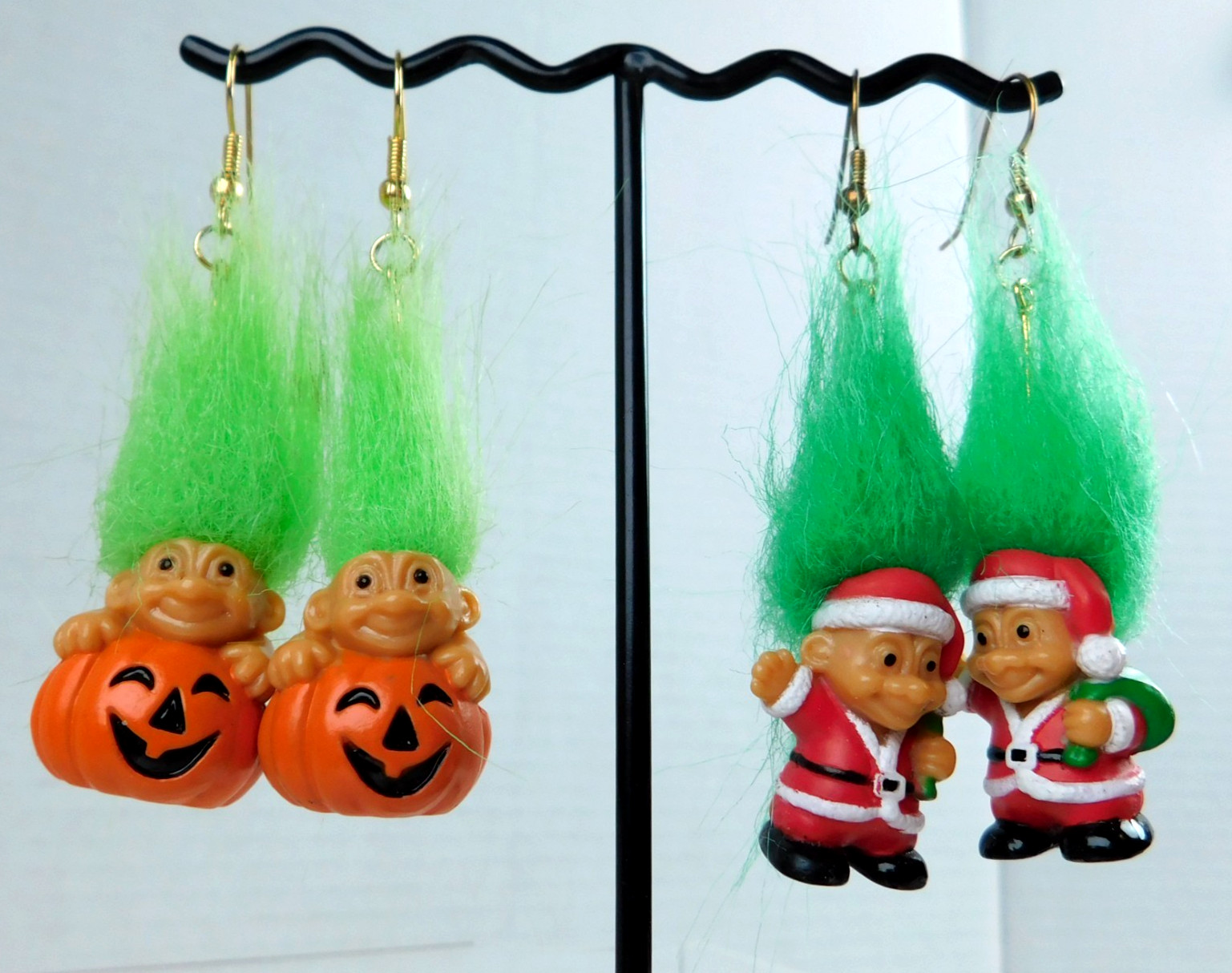 Russ Troll Earrings Christmas Halloween Lot of 2 Vintage Resin Pierced Dangle