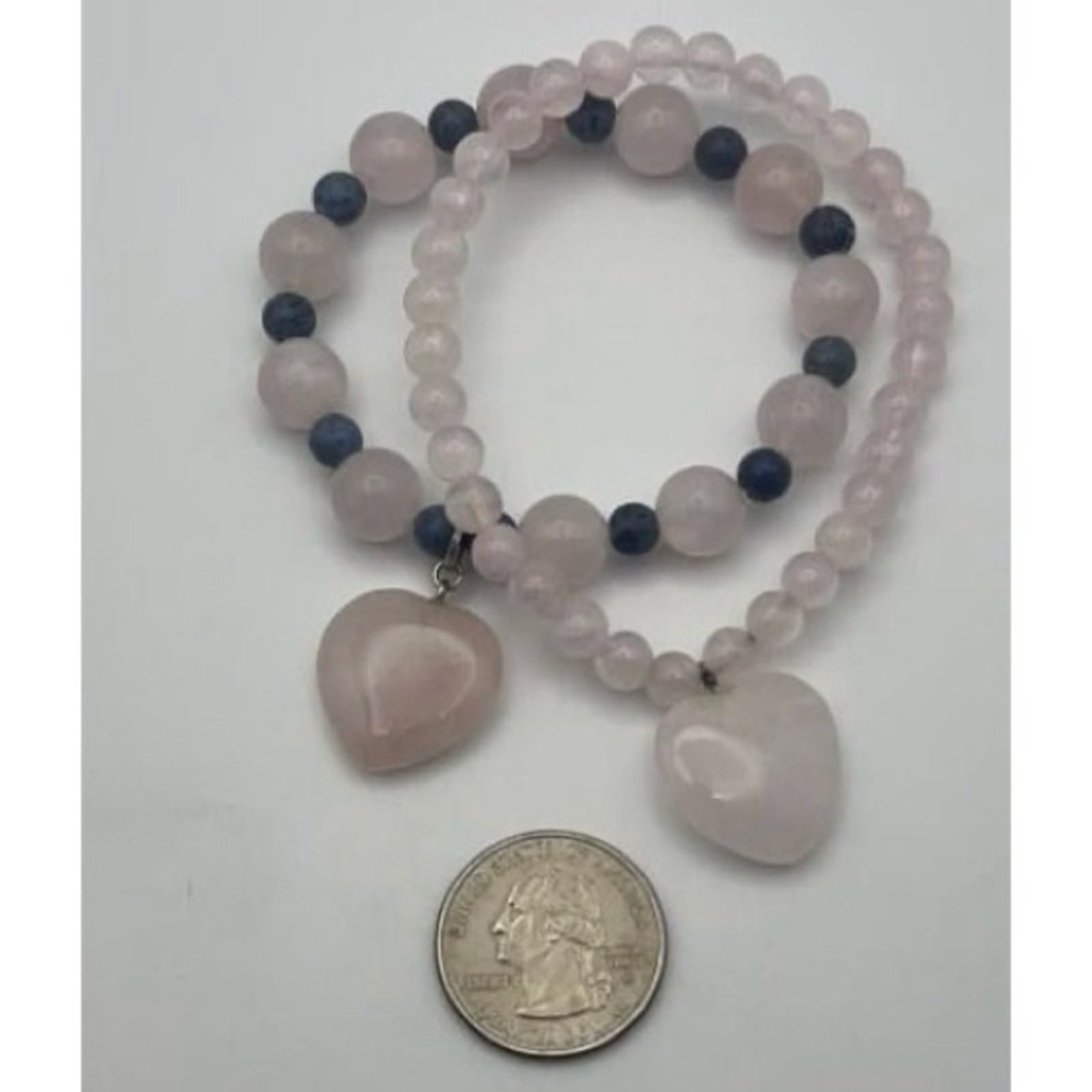 Rose Quartz Blue Stone Set Two Stretch Bracelets Drop Earrings Pierced