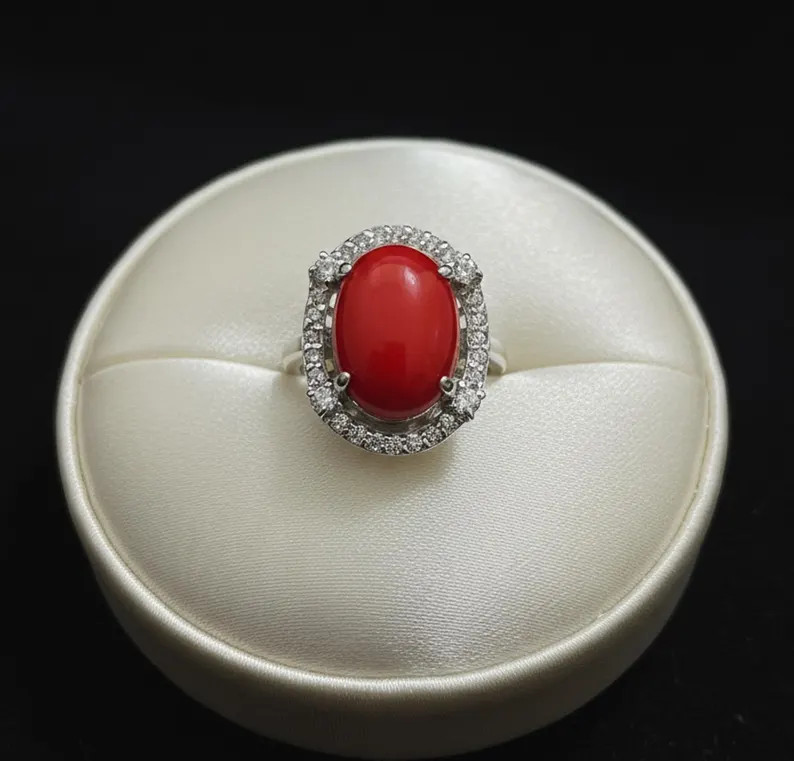 Red Coral Ring, Brass Gold Alloy , Birthday Gift Her, Women Ring