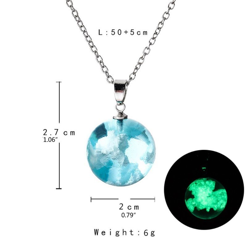 White Cloud Blue for Sky Necklace Jewelry Decor Luminous Glass Ball Pendant Neck