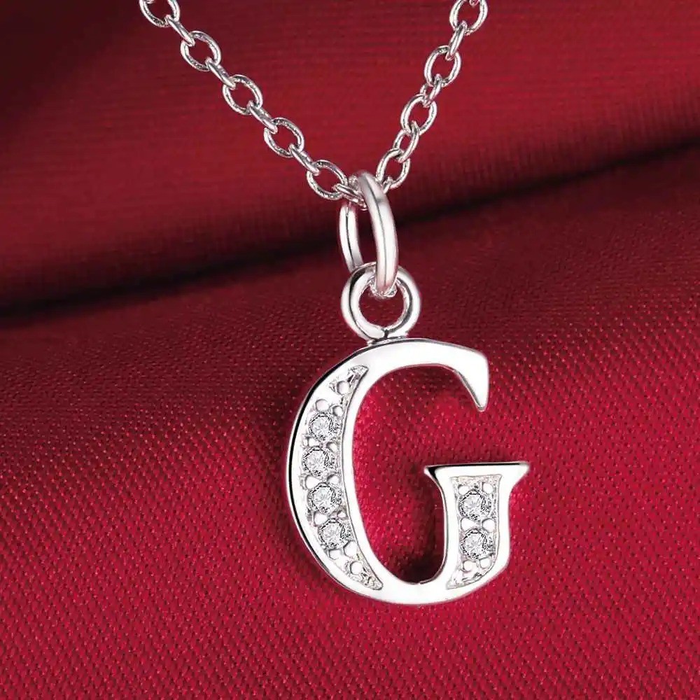 925 Sterling Silver Initial A-Z Letter Pendant Necklace CZ Personalized 18″ N162