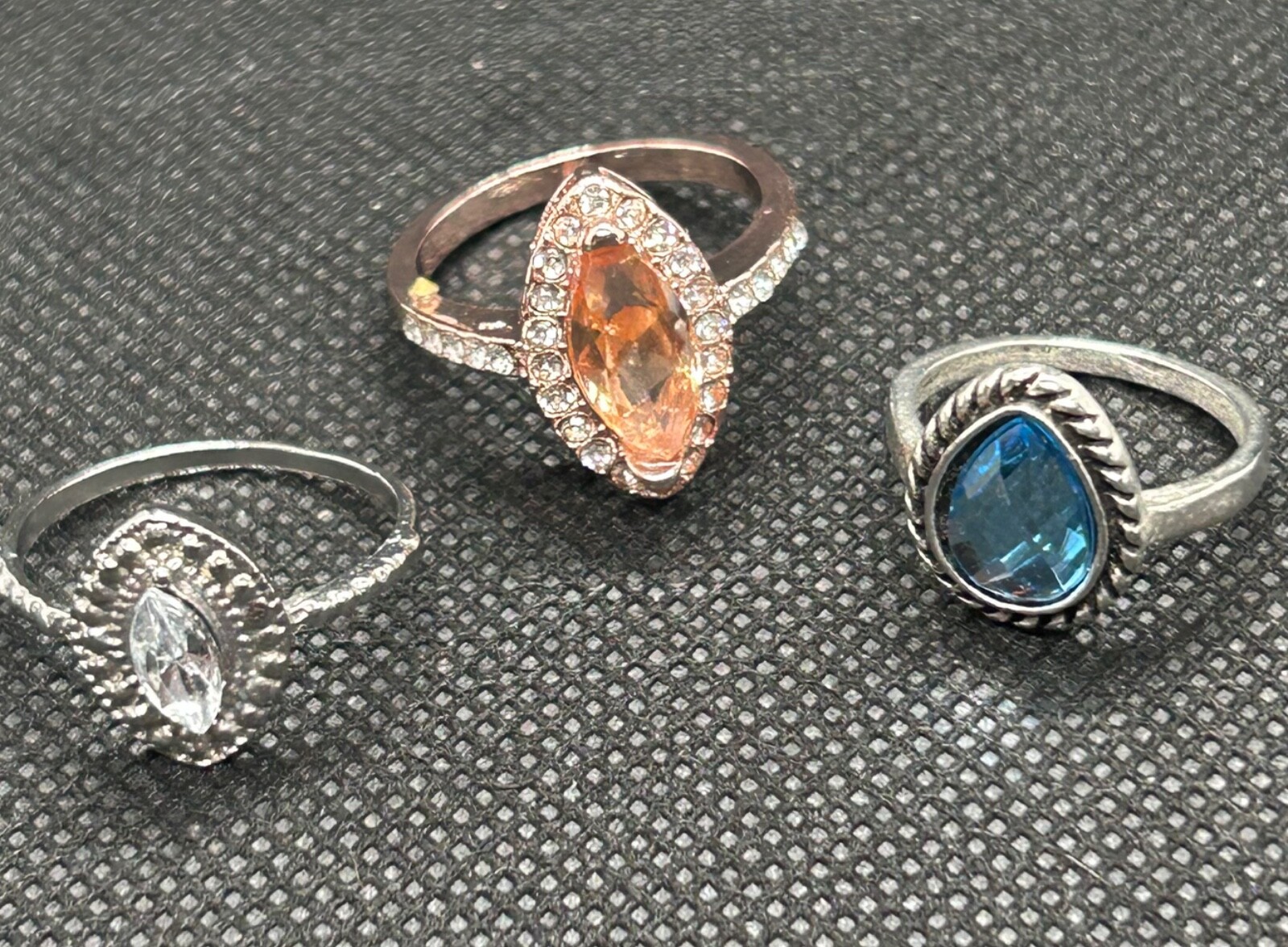 Stylish Set of 3 Rose Gold & Silver Tone Rings – 3 Sizes & Stone Colors