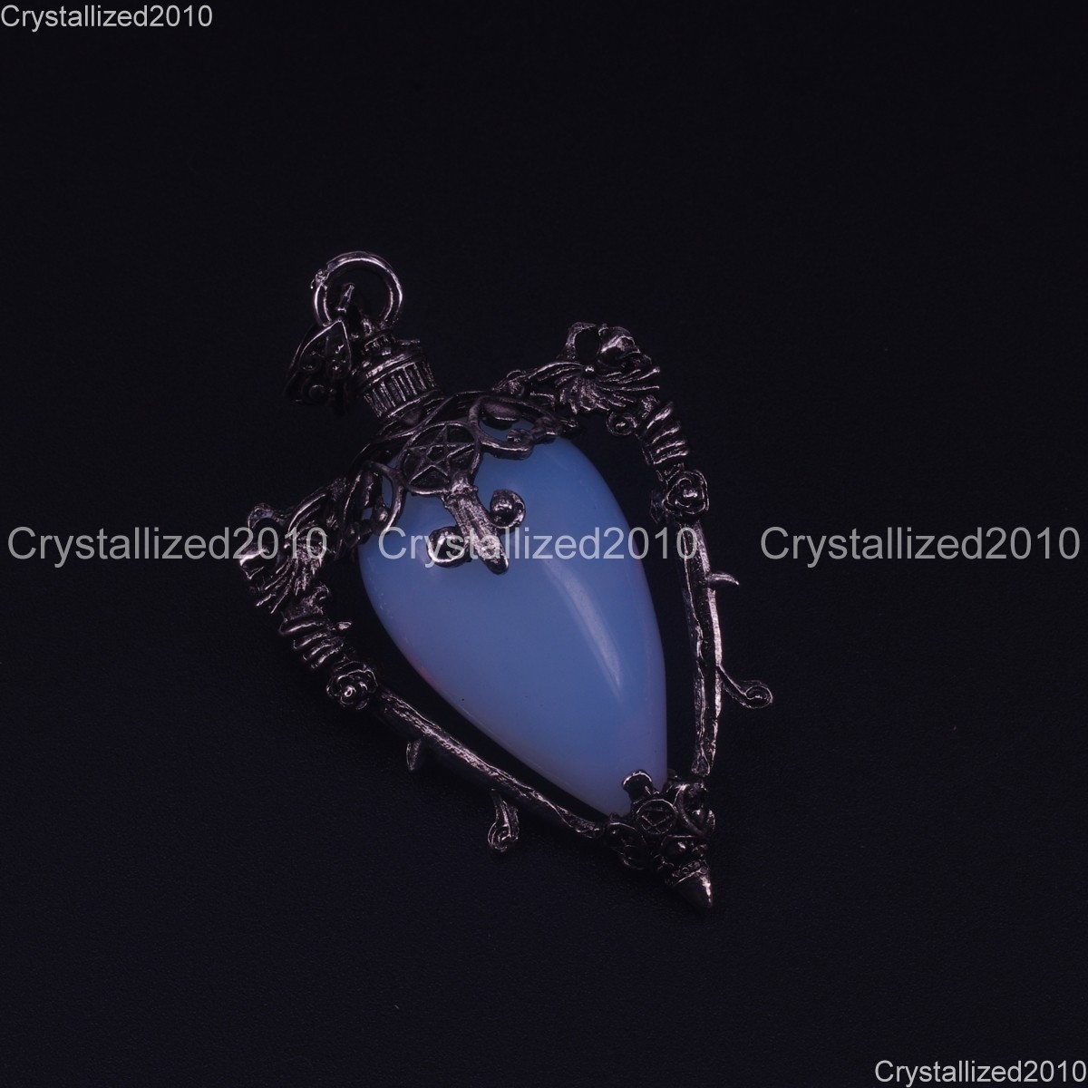 Natural Gemstone Medieval Retro Pendulum Gothic Pendants Tibetan Silver 35x55mm