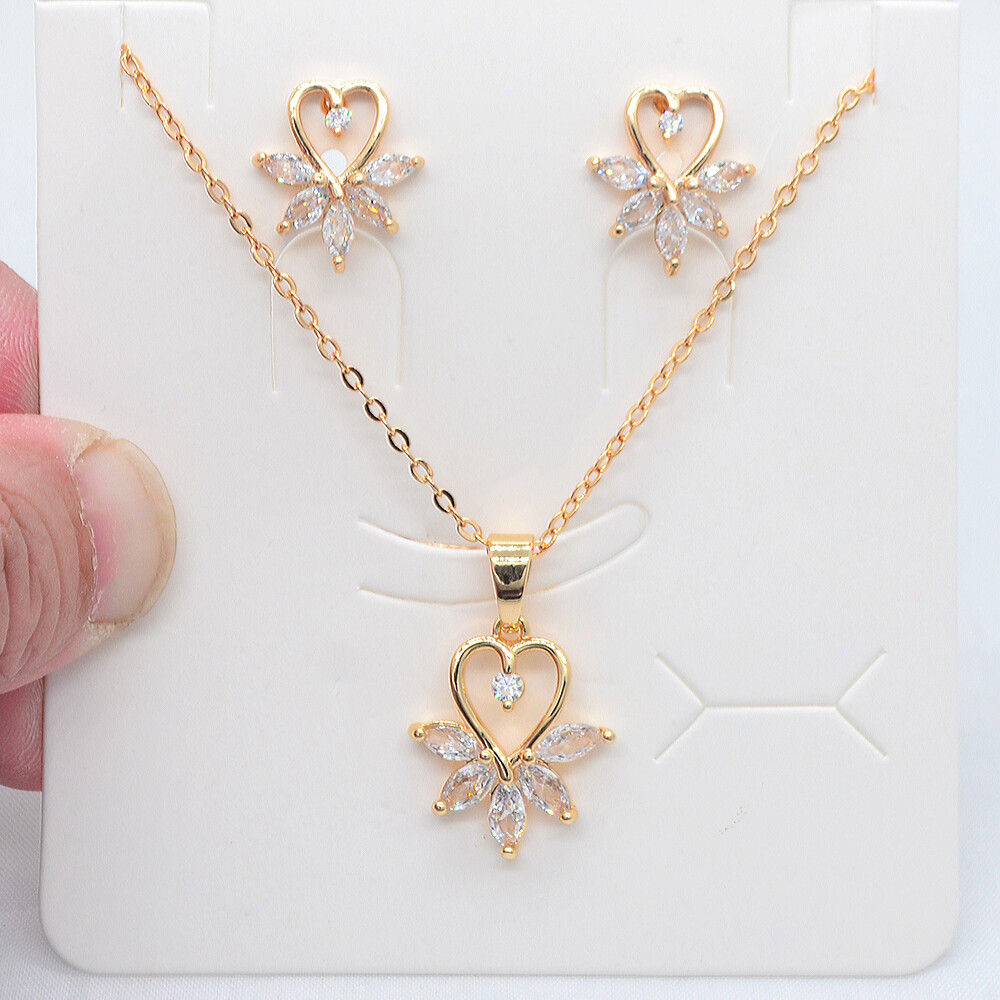 18K Gold Filled Women Multicolor Topaz Earrings & Pendant Flower Jewelry Set