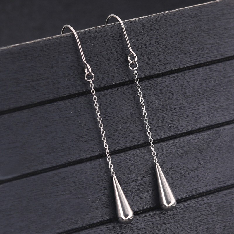 Fashion Titanium Hypoallergenic Steel Tassel Long Chain Teardrop Drop Earrings