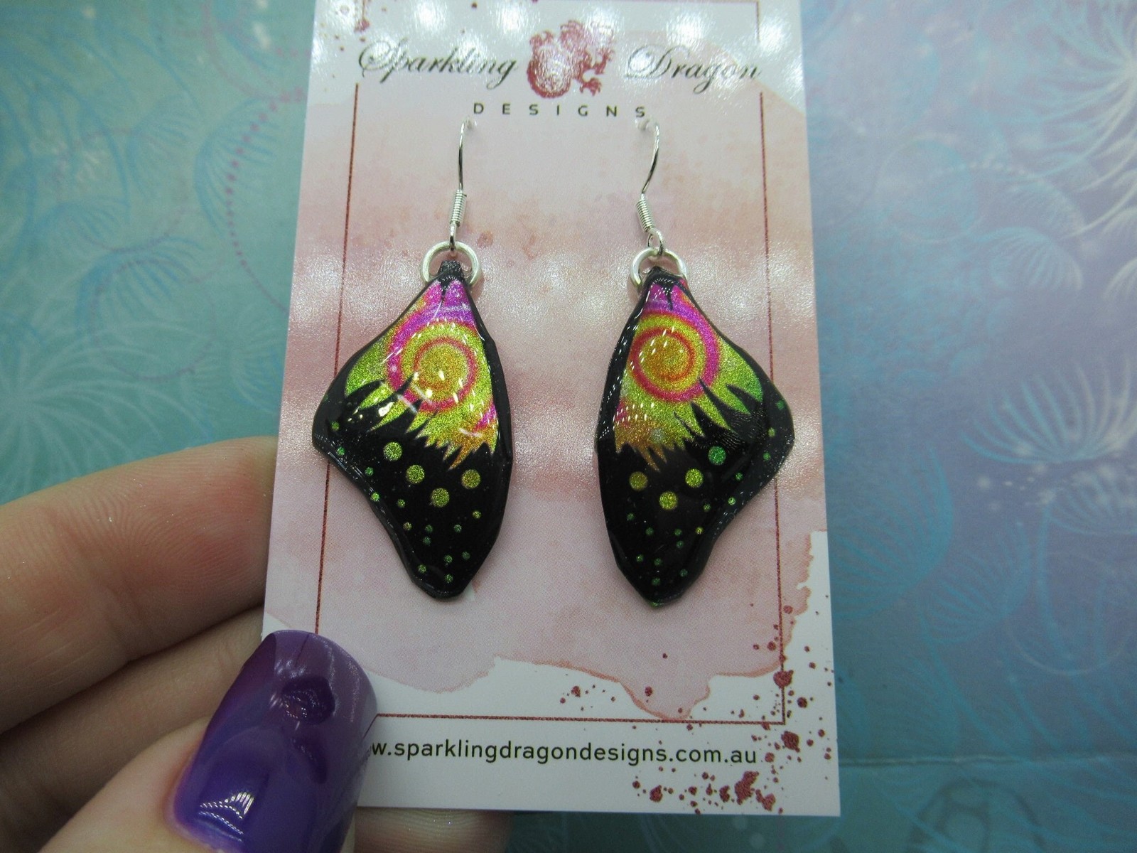 Butterfly Wing Earrings Swirling Yellow & Pink – Fairy Jewellery, Fun Gift for