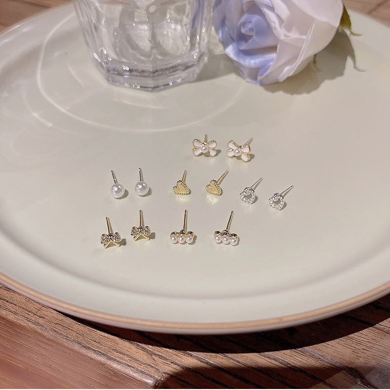 6 Pairs Minimal Stud Earrings April Birthstone Jewelry Gold Hypoallergenic Set C