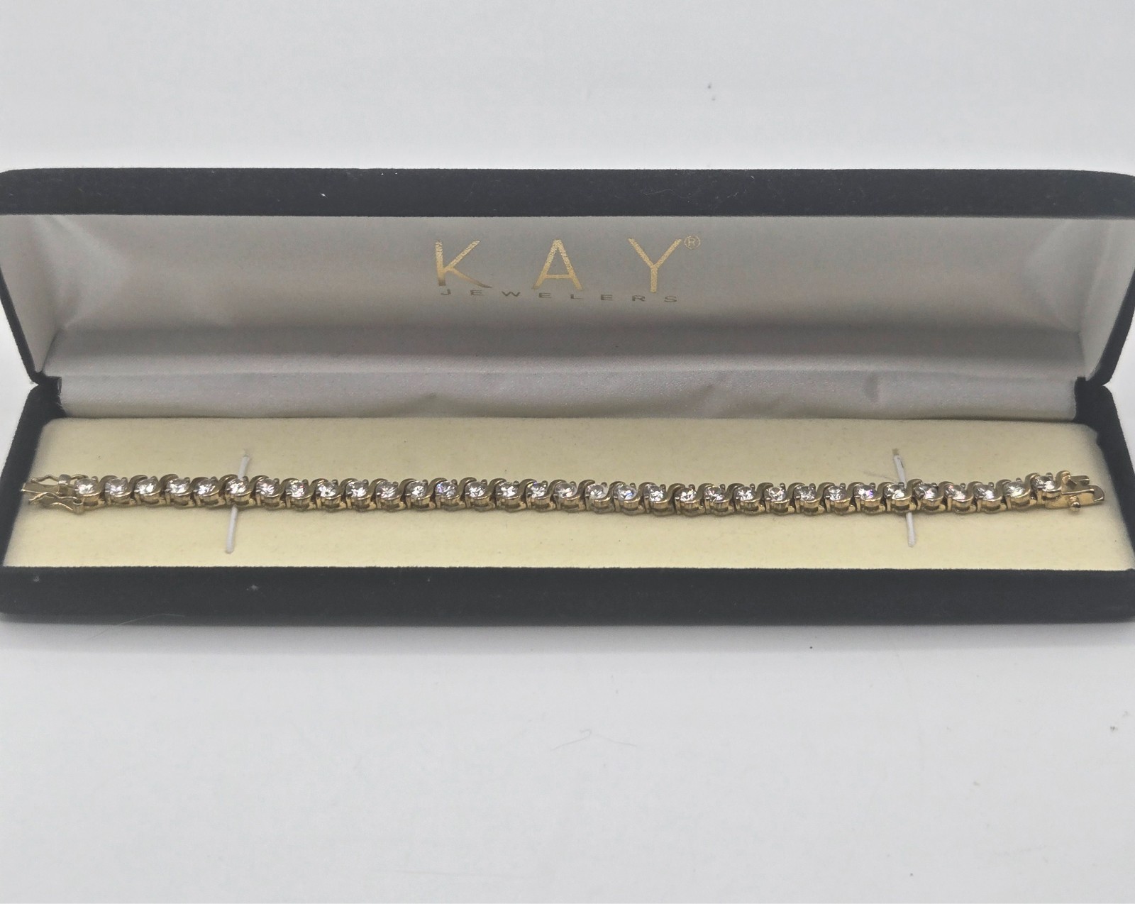 Sterling CZ Tennis Bracelet S-Bar-Link 7.5″ Bling Golden Dainty Feminine (A6)