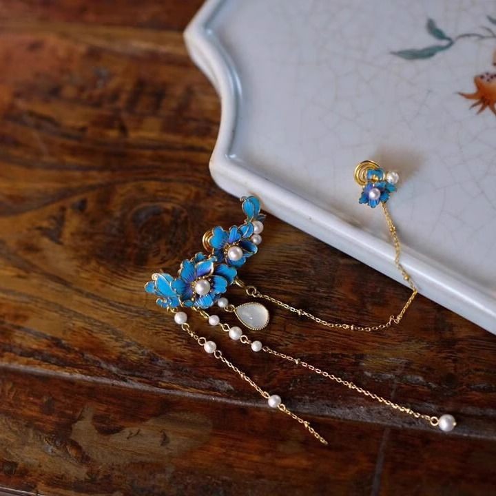 Floral Tassel One-Piece Earrings Ear Clips Women New Chinese Style Jewelry Pair