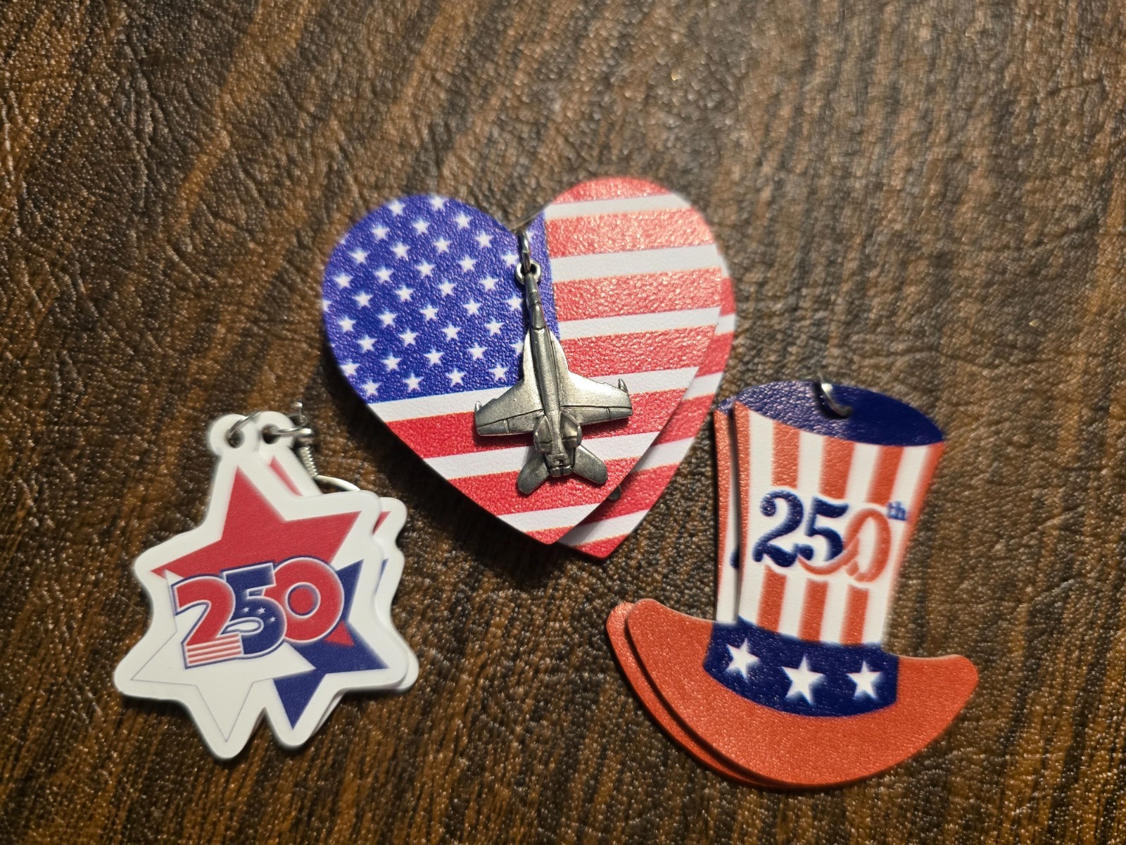July 4th. 250th anniversary. plastic hook earring lot. Red white and blue.
