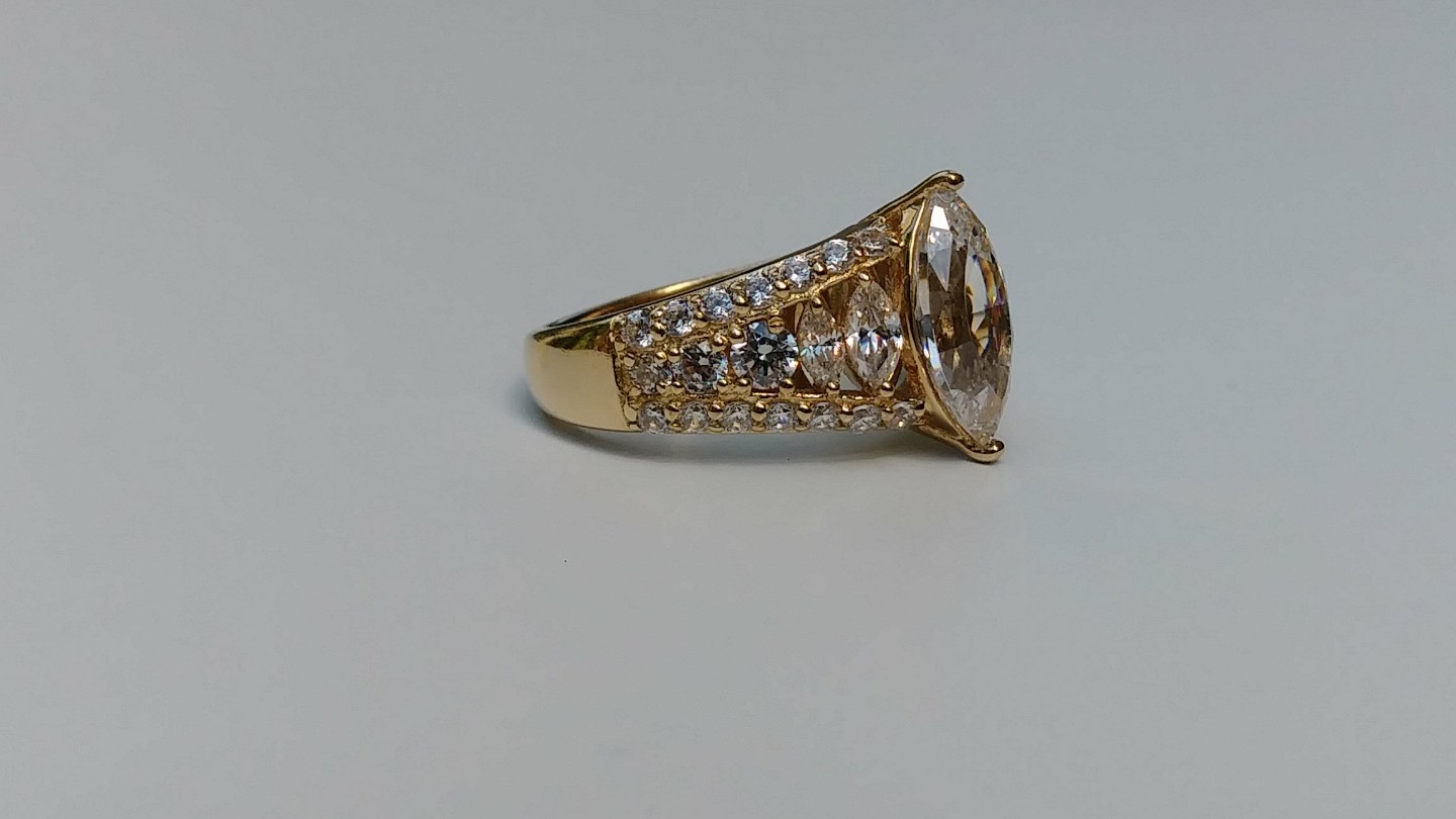 Diamonique 14k Gold-Plated 100-Facet Cubic Zirconia Marquise Ring
