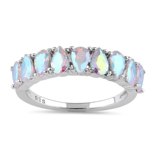 Simulated Mercury Mystic Topaz Ring Cubic Zirconia 925 Sterling Silver