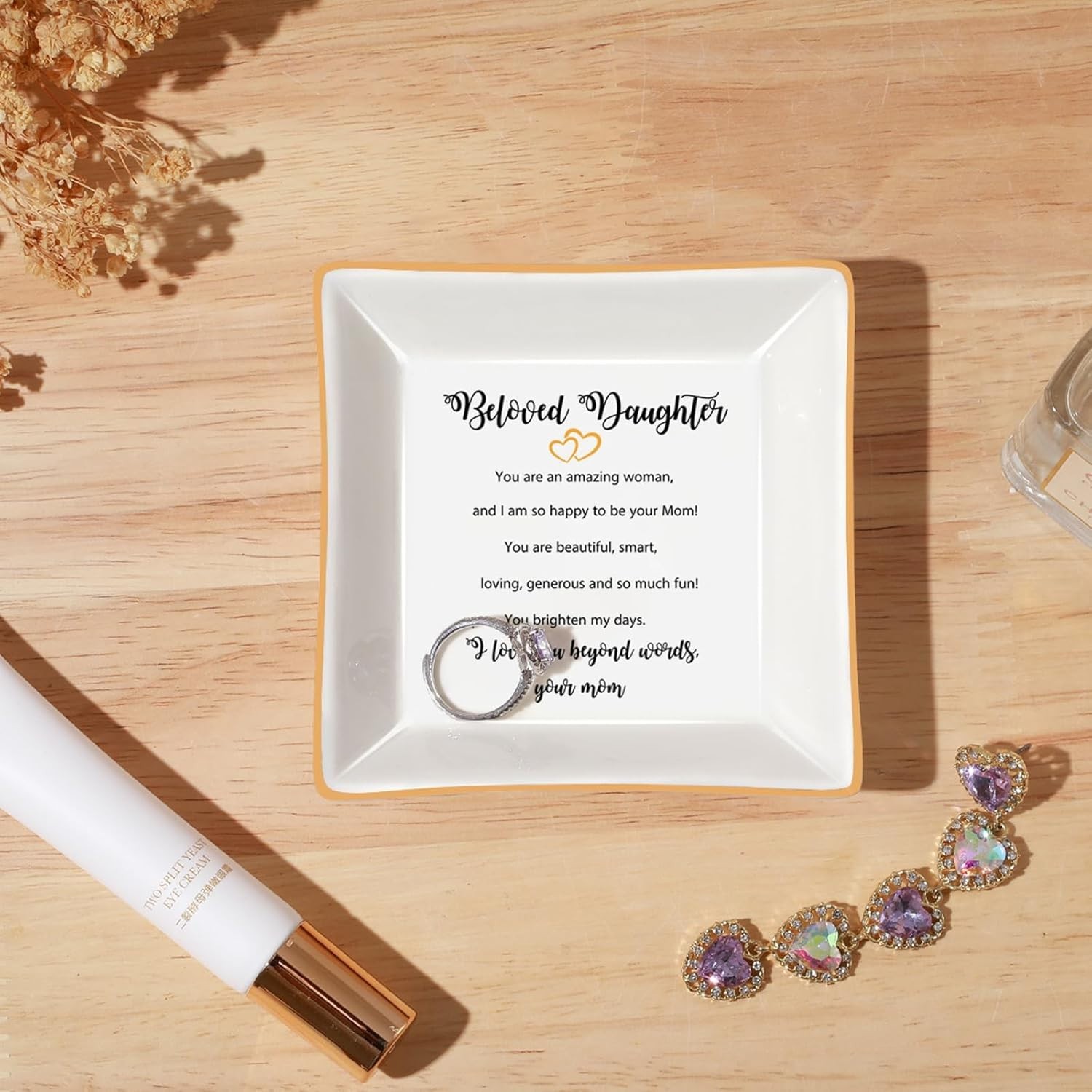 Beloved Daughter Engraved Ceramic Jewelry Dish – Perfect Gift for All Occasions