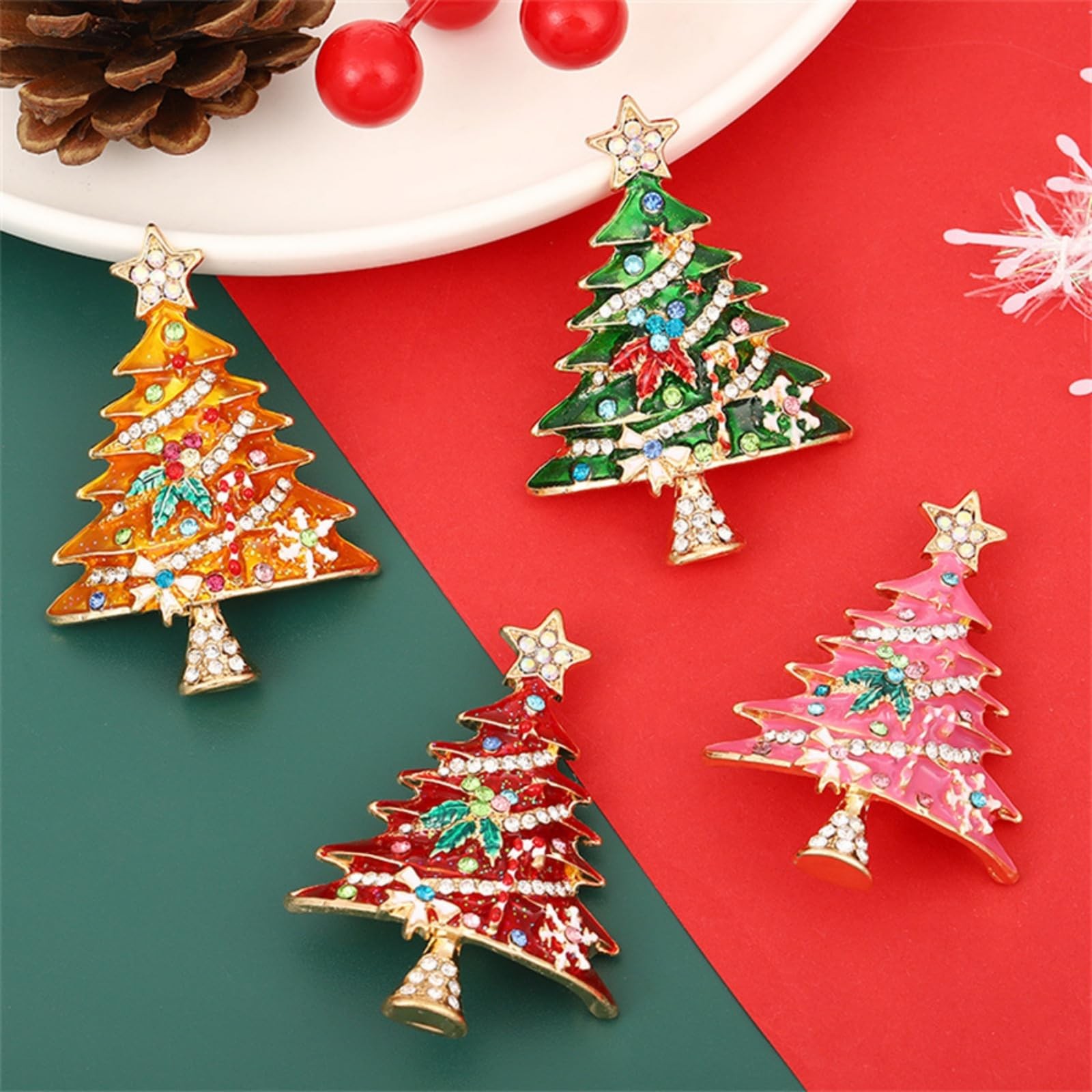 Christmas Tree Brooch for Women Vintage Colourful Christmas Tree Star Cane Br…
