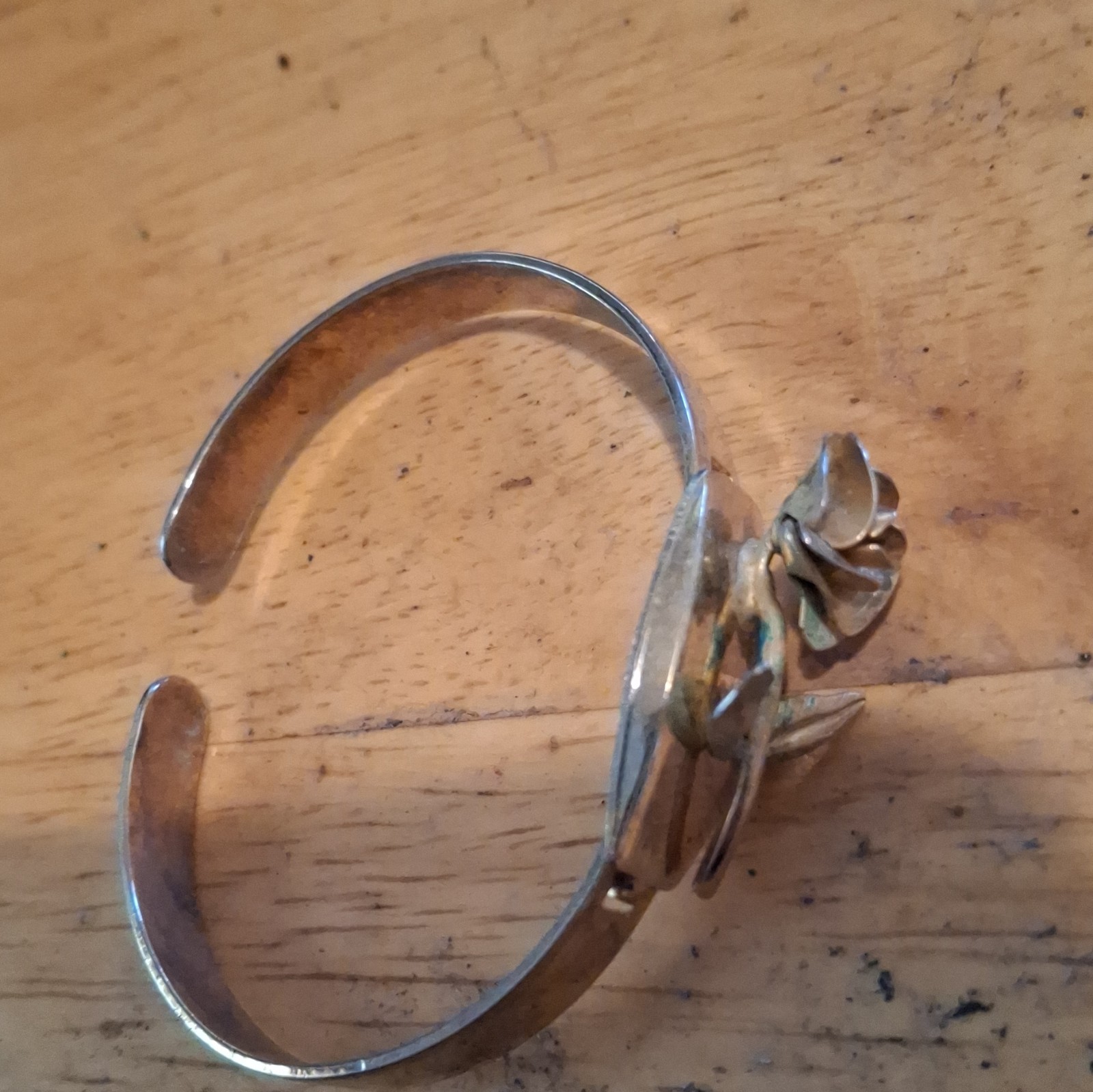 Silver Tone Rose Flower Open Cuff Bracelet Metal No Stone Adjustable Sizable