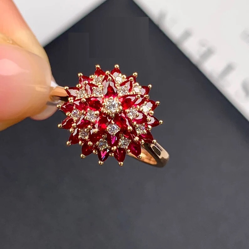 Attractive Cocktail Ring 2.97 Ct Pear Cut Simulated Ruby 14K Yellow Gold Plated