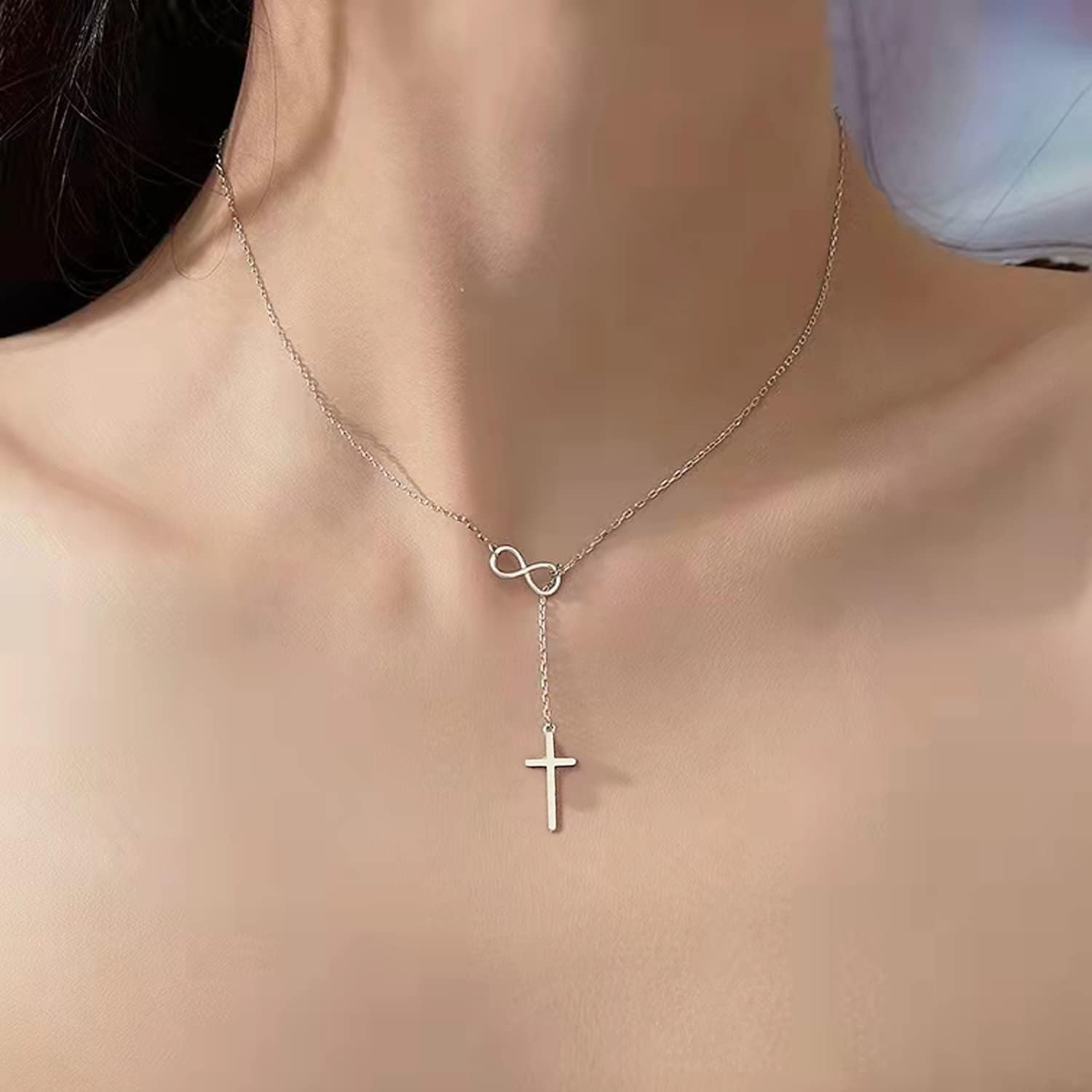 Nickel-Free Infinity Cross Necklace with Adjustable Chain – Lightweight Elegance