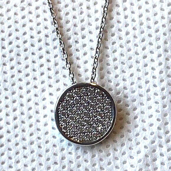 nOir Silver Necklace with Round Pavé Crystal Charm 16″ NEW with Tags SHIPS FREE