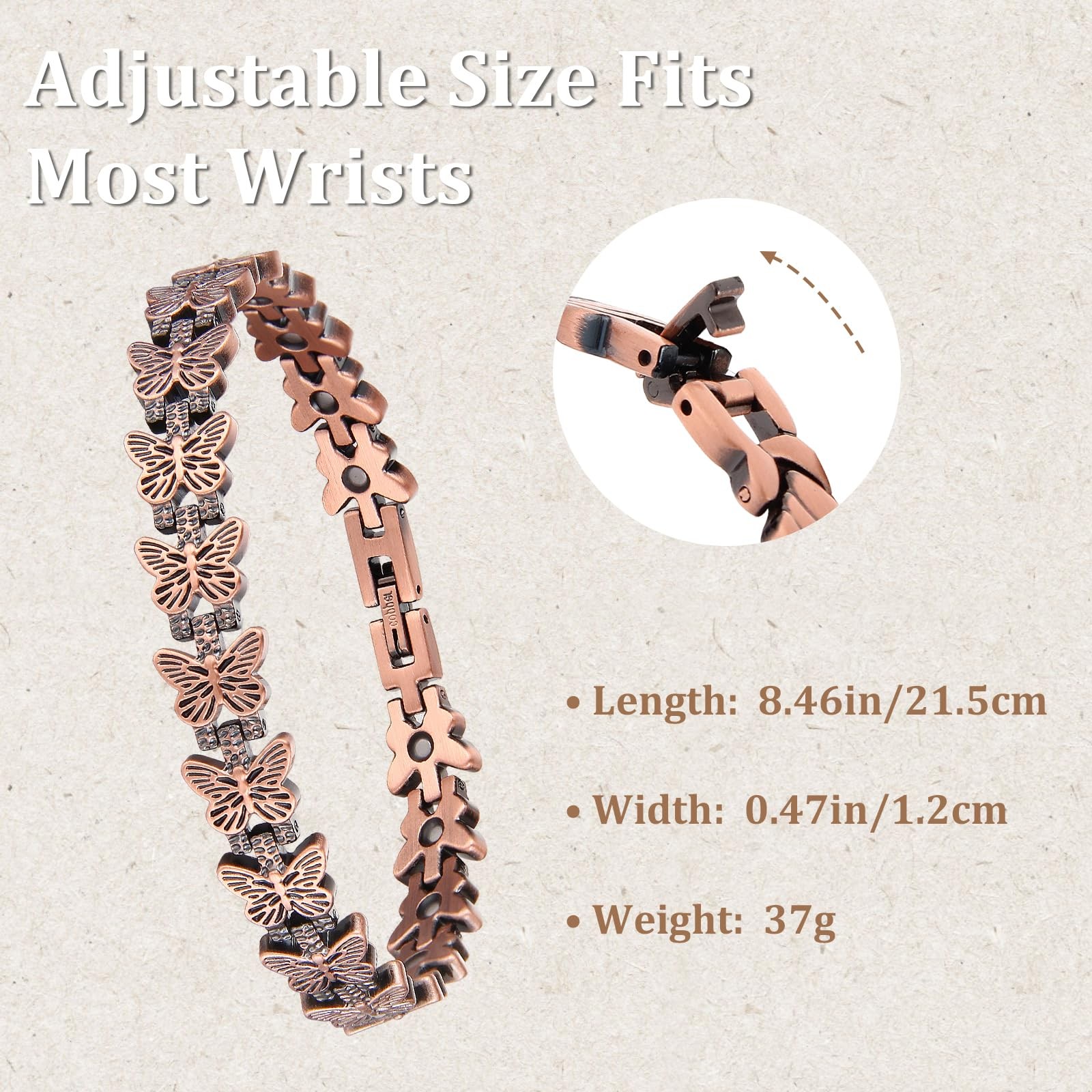 Men’s Bracelet Magnetic Therapy Arthritis Pain Relief Pure Solid Copper Bangle