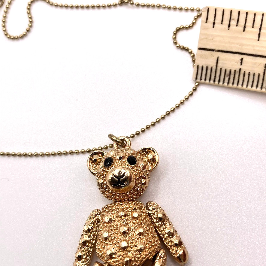 Articulated Teddy Bear pendant necklace gold tone metal 42cm costume jewellery