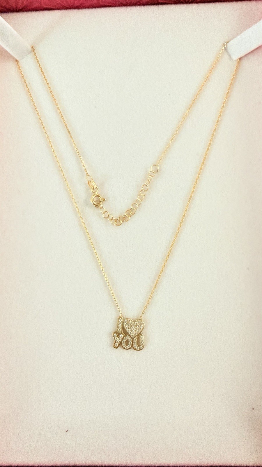 Silver Yellow Gold Plated Pavé Crystal “I Love You” Heart Pendant Necklace