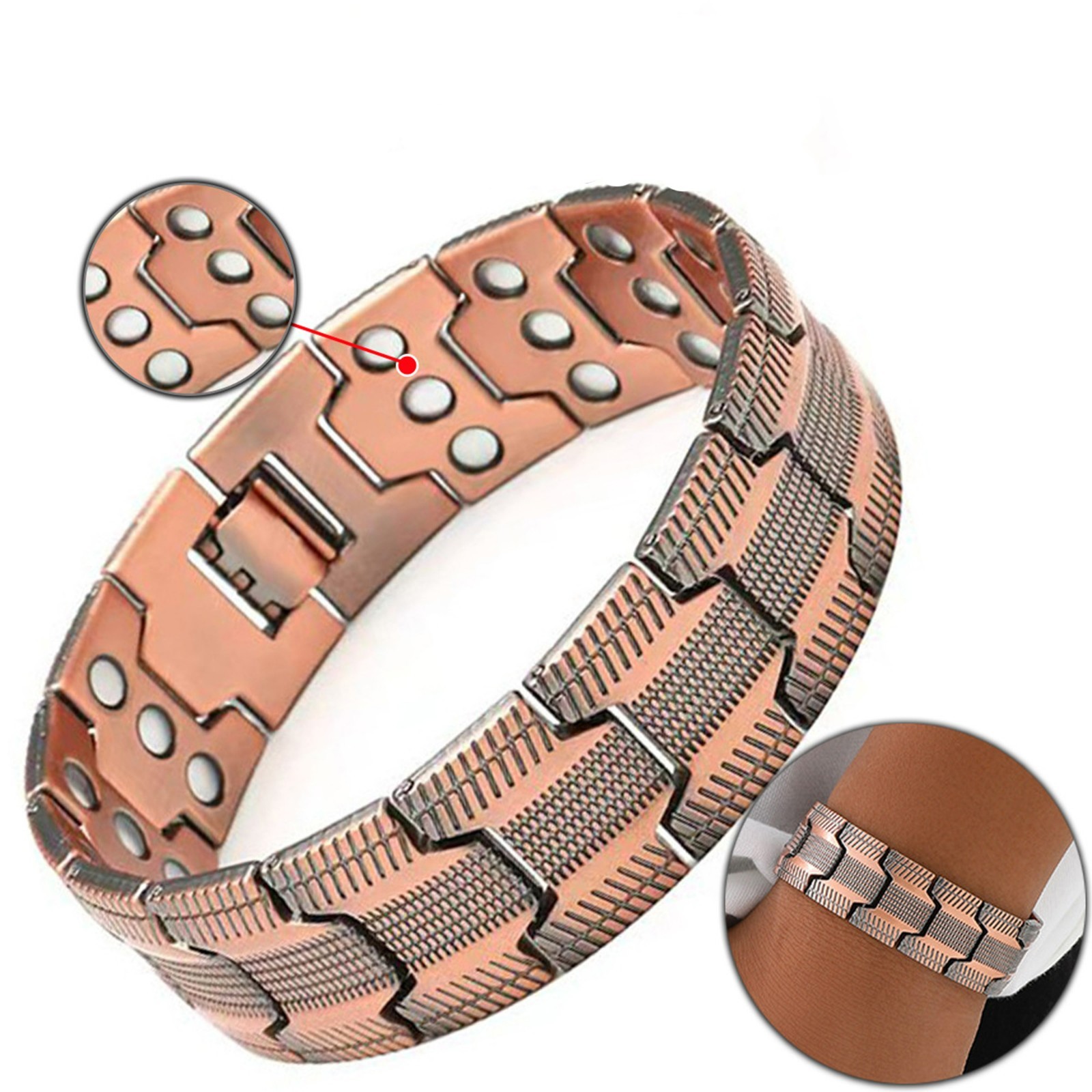 8″ Men Copper Wide 3X Strong Magnetic Bracelet 99.9% Copper Bracelet Gift