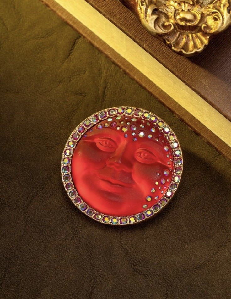 Rhinestone Frosted Foggy Moon Face Brooch Pin Beautiful Unique