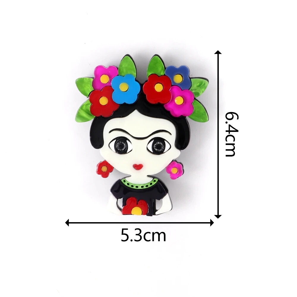 Acrylic Lady Brooches Pin Women Cartoon Flower Artist Girl Figure Badge Jewelry