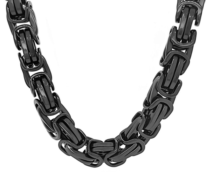 Stainless Steel 7mm Byzantine Necklace / Chain Black 36