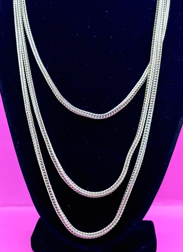 Signed Napier Silver Tone Wheat Link Chain 60″ Necklace Vintage