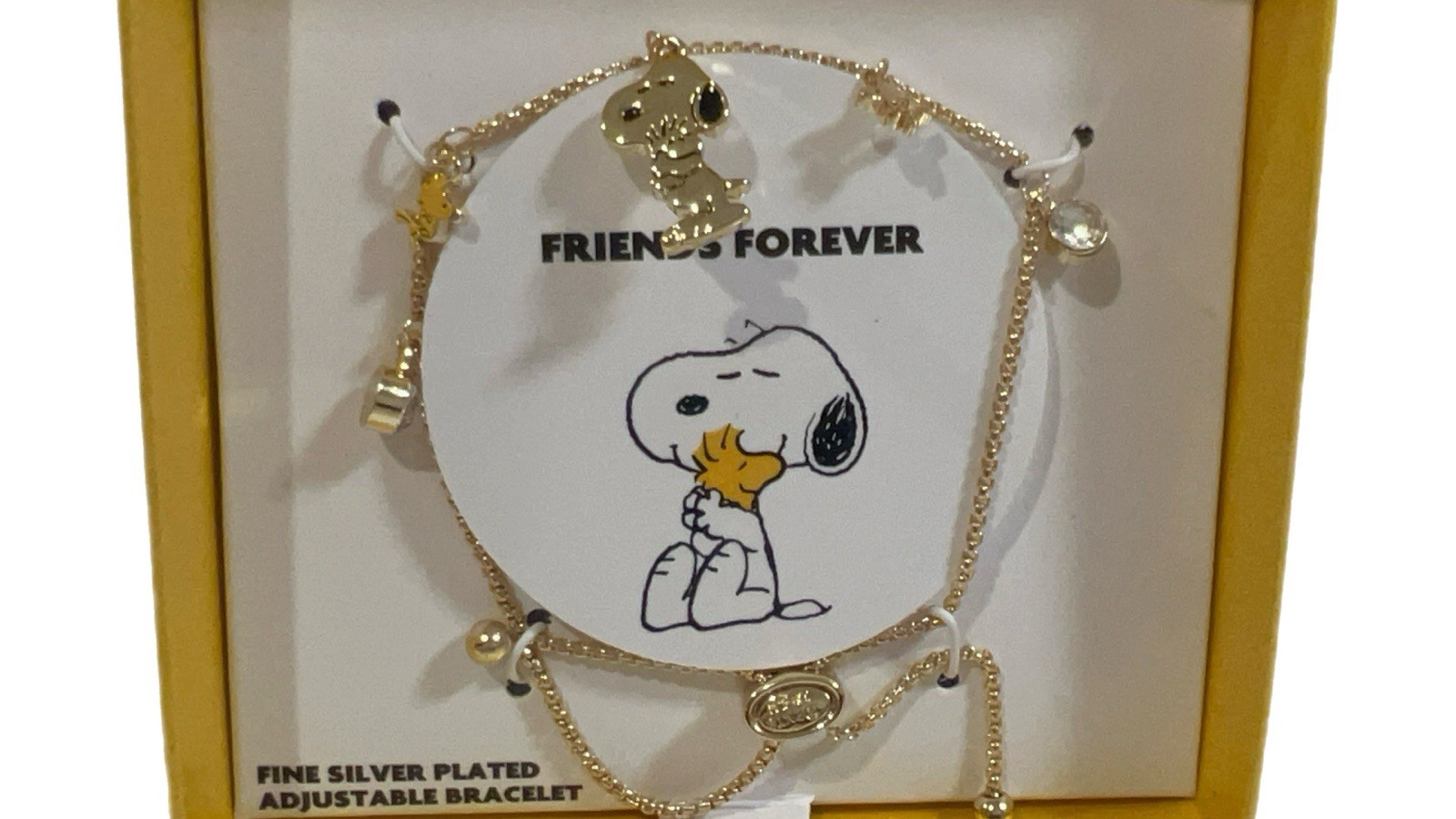 Peanuts Snoopy & Woodstock Bracelet Silver Plated Gift Box GOLD-TONED One