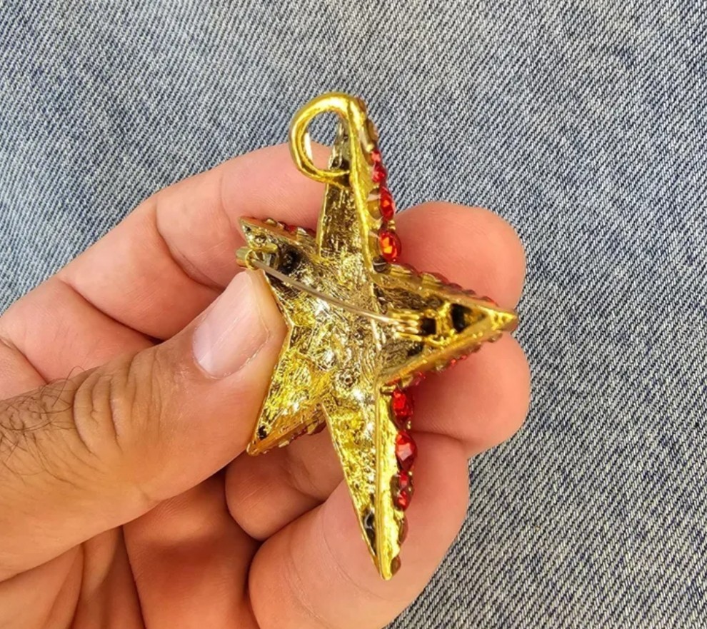 BLUE CRYSTAL RHINESTONE GOLD STAR PIN BROOCH PENDANT~CHRISTMAS HOLIDAY GIFT
