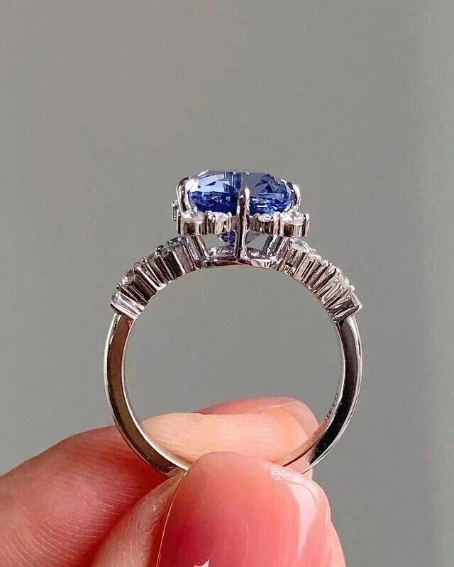 2.60 Ct Latest Cushion Natural Tanzanite Diamond Anniversary Ring 14k White Gold