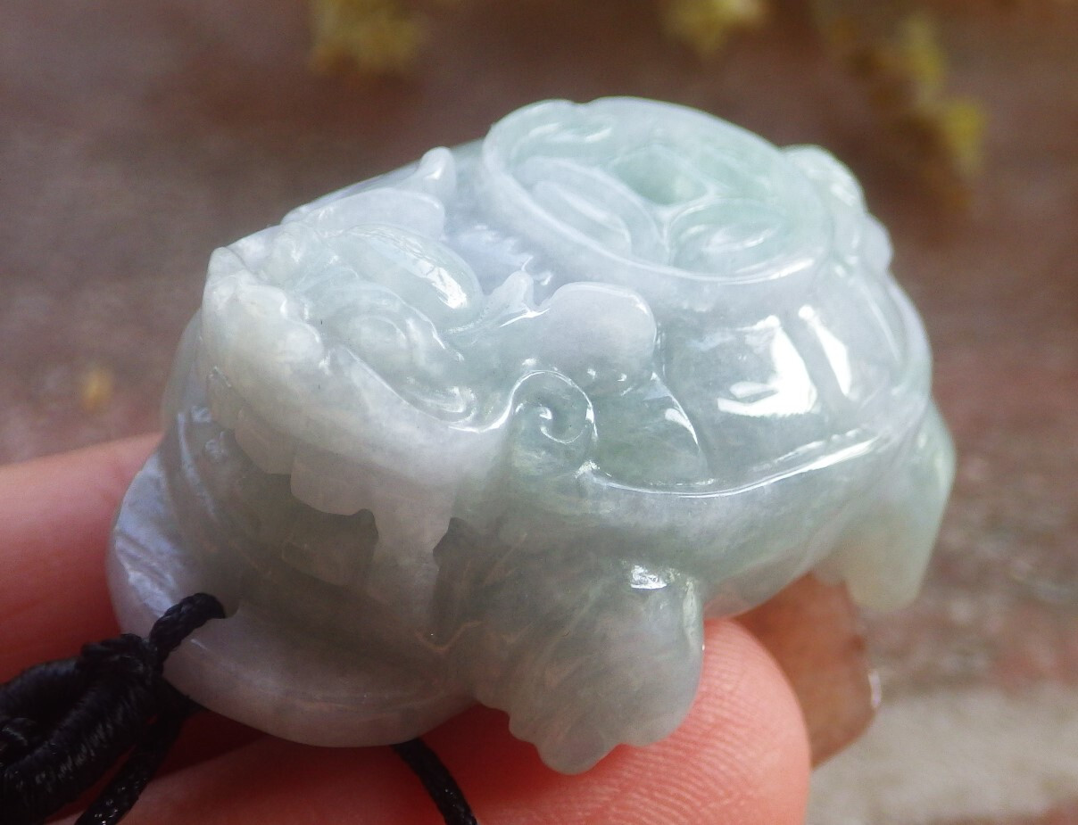 1Pcs Green Burma Grade 100% Natural A Jade jadeite Pendant Dragon Turtle 694262