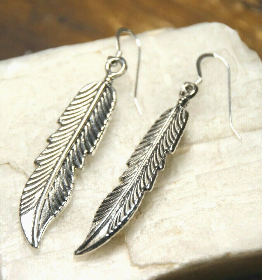 Feather Earrings Wings 925 sterling silver hooks pewter charms Charm Feathers