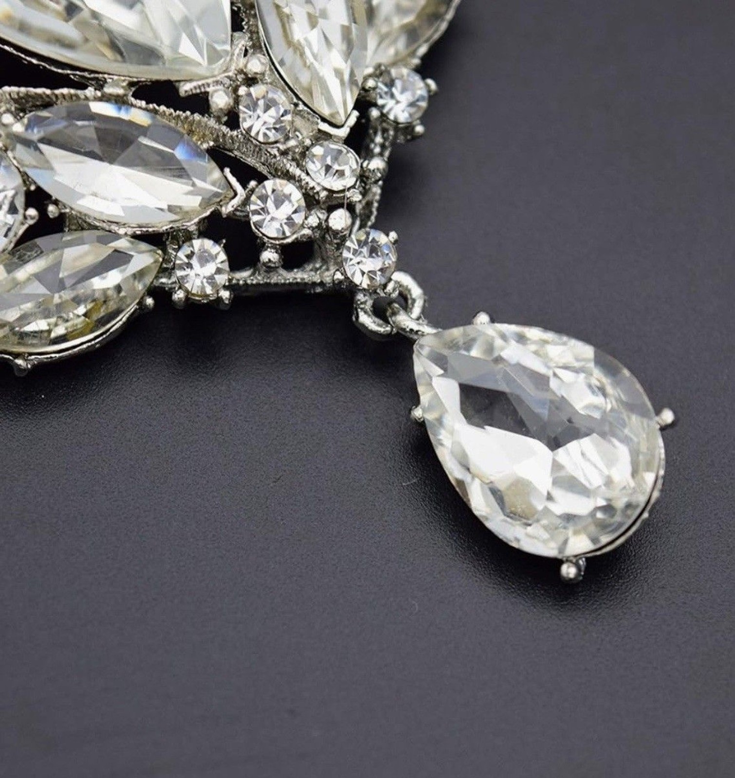 Crystal Pin Large Dangle Drop Bridal Bouquet Silver Tone Brooch Fashion DIY