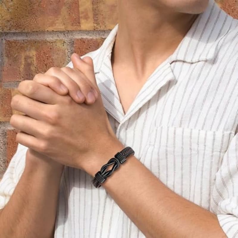Men’s Braided Leather Bracelet Magnetic Locket Bangle Cuff a Card for the Son