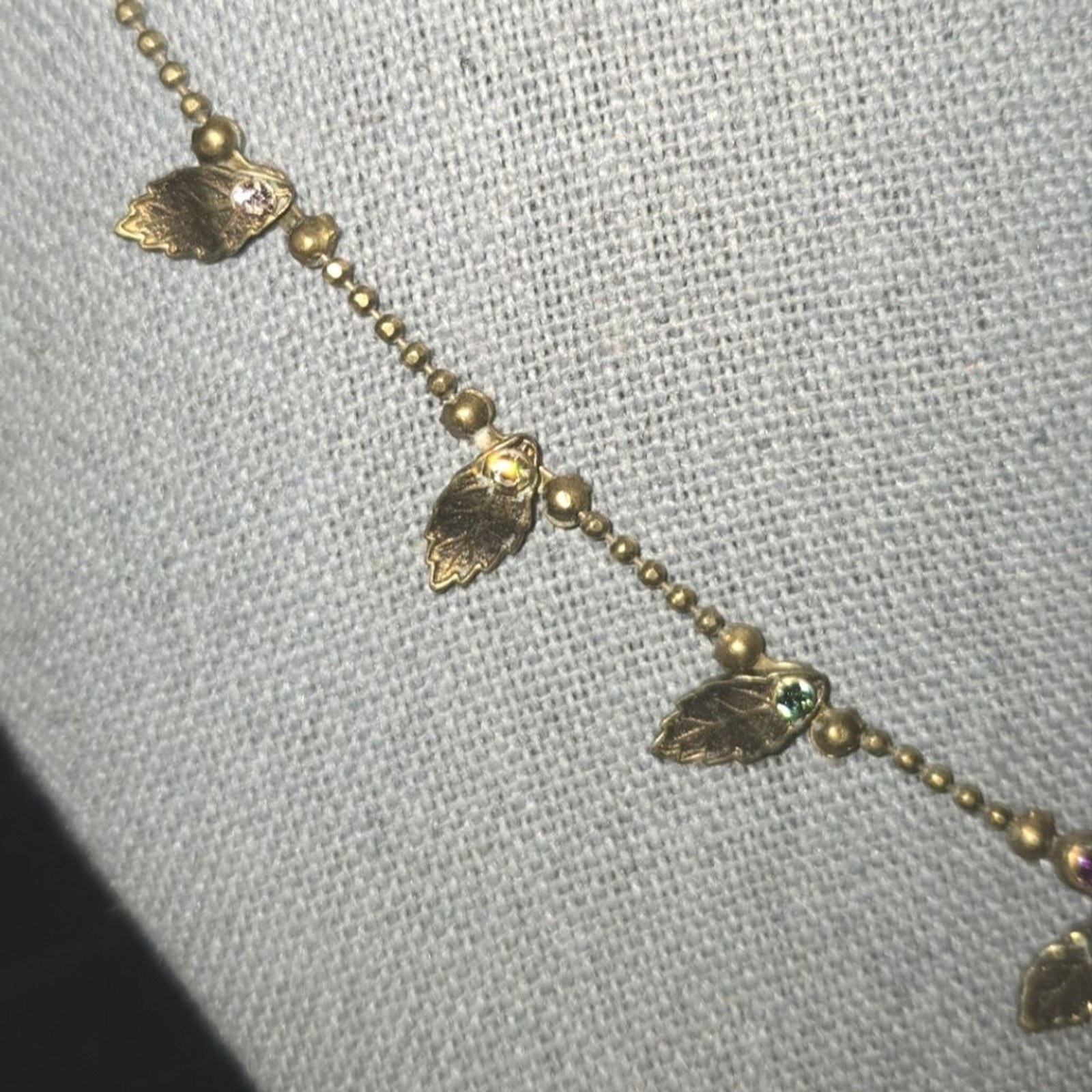 Michal Negrin Signed Swarovski Crystal Flower Bronze Ball Chain Necklace 16″