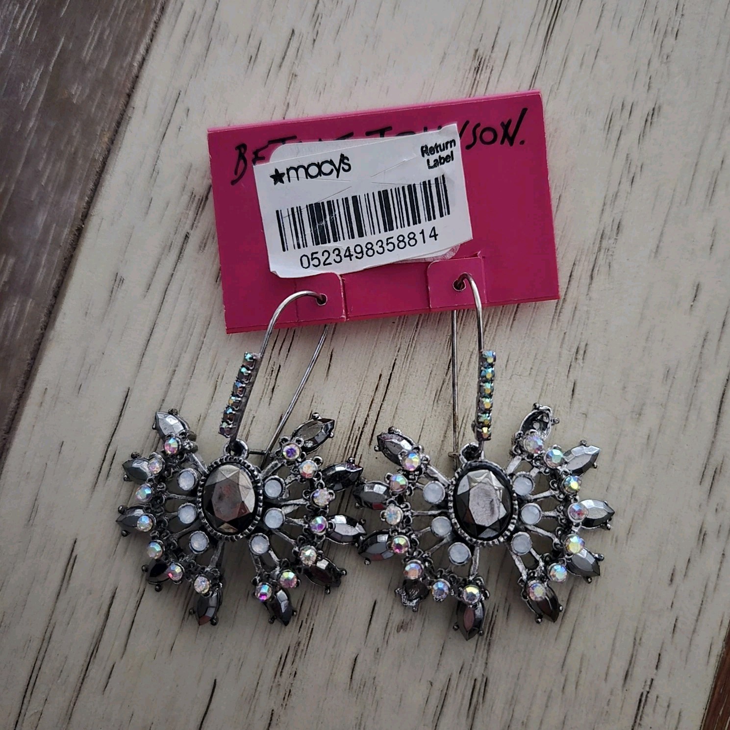 Betsey Johnson Authentic Multicolor Simulated Crystal Dangle Earrings Hook