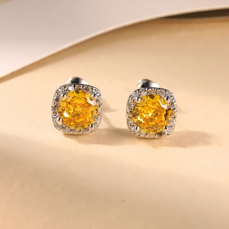 Bridal Earrings,Women Gift Cartilage Crystal Stud Earrings 14K White Gold Plated