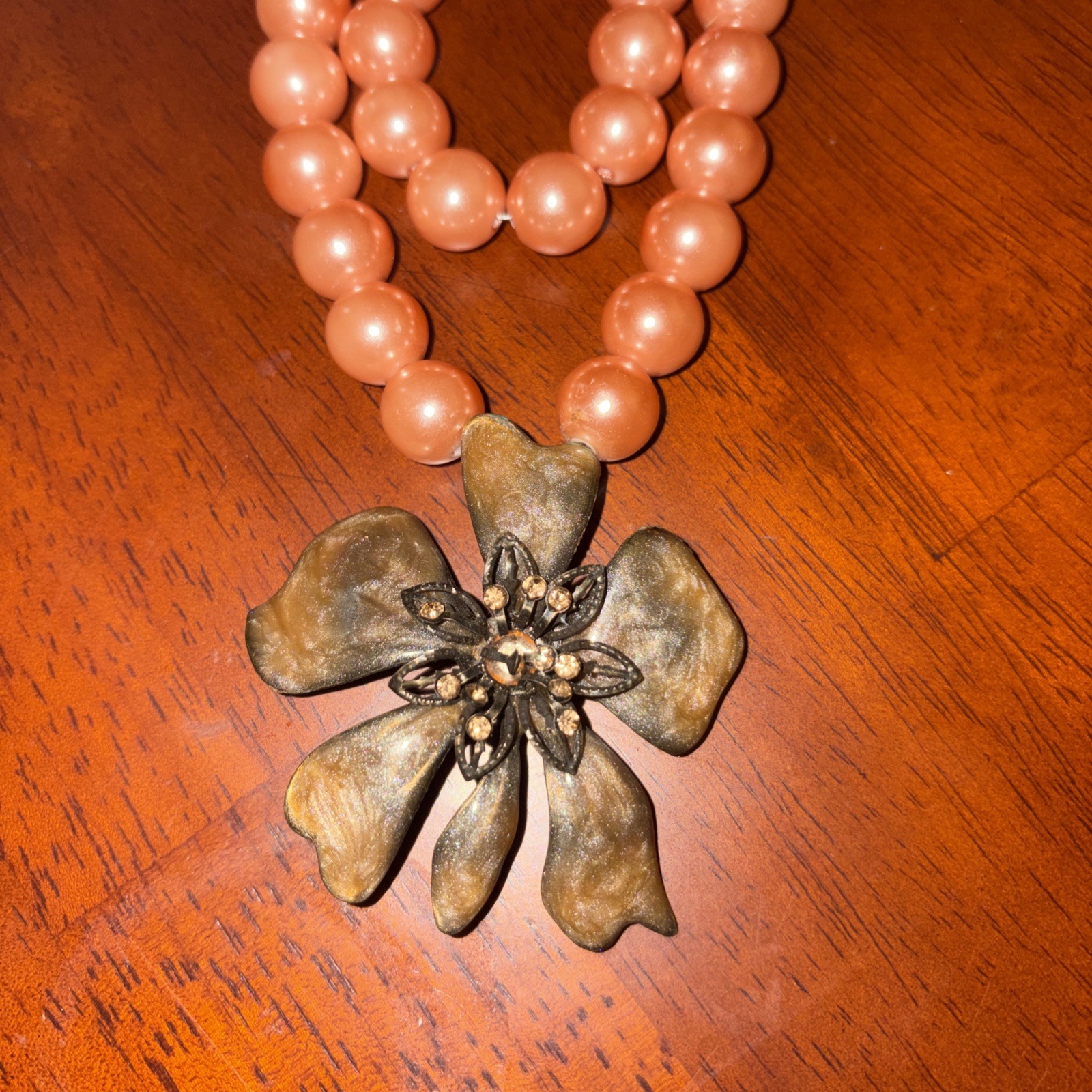 Large Beads Pearls with Flower Pendant Womens Necklace Jewelry
