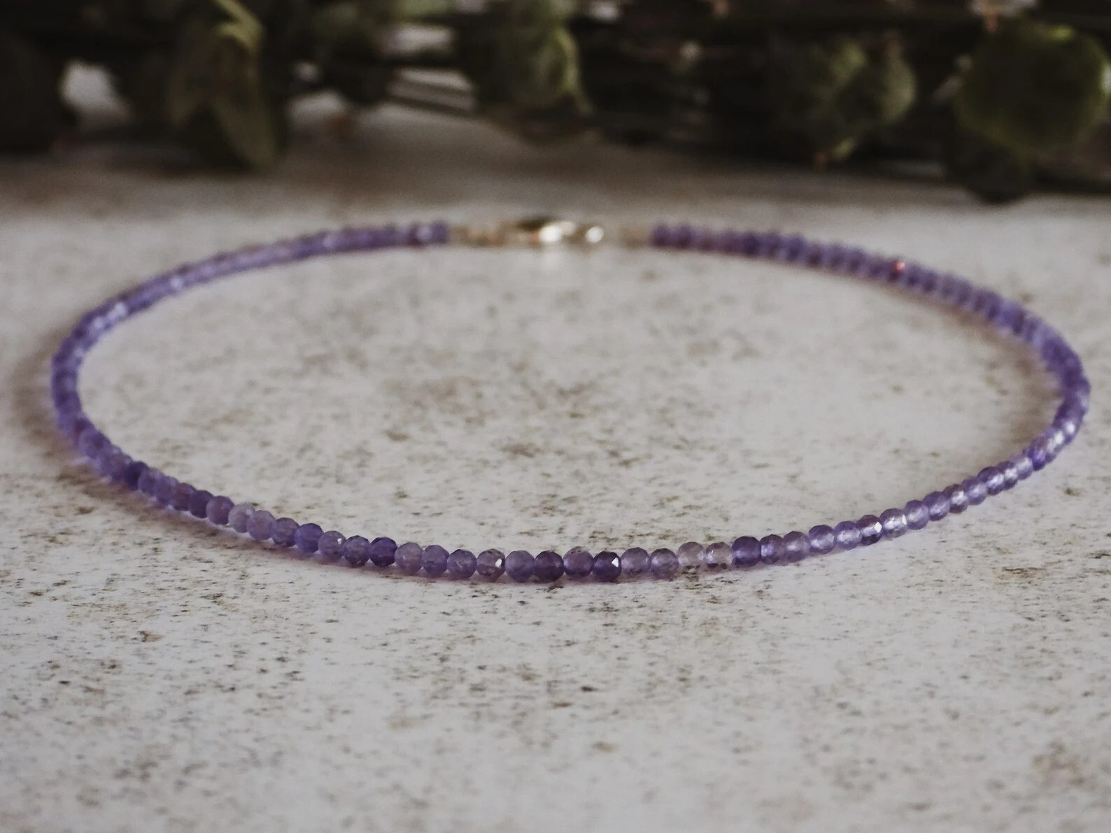 2mm Genuine Amethyst Beaded Healing Water Resistant Crystal Boho Anklet Women