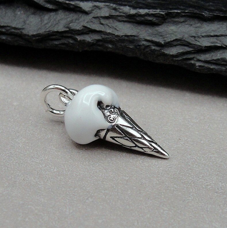 925 Sterling Silver Vanilla Ice Cream Cone Charm – Sweets Dessert Jewelry NEW