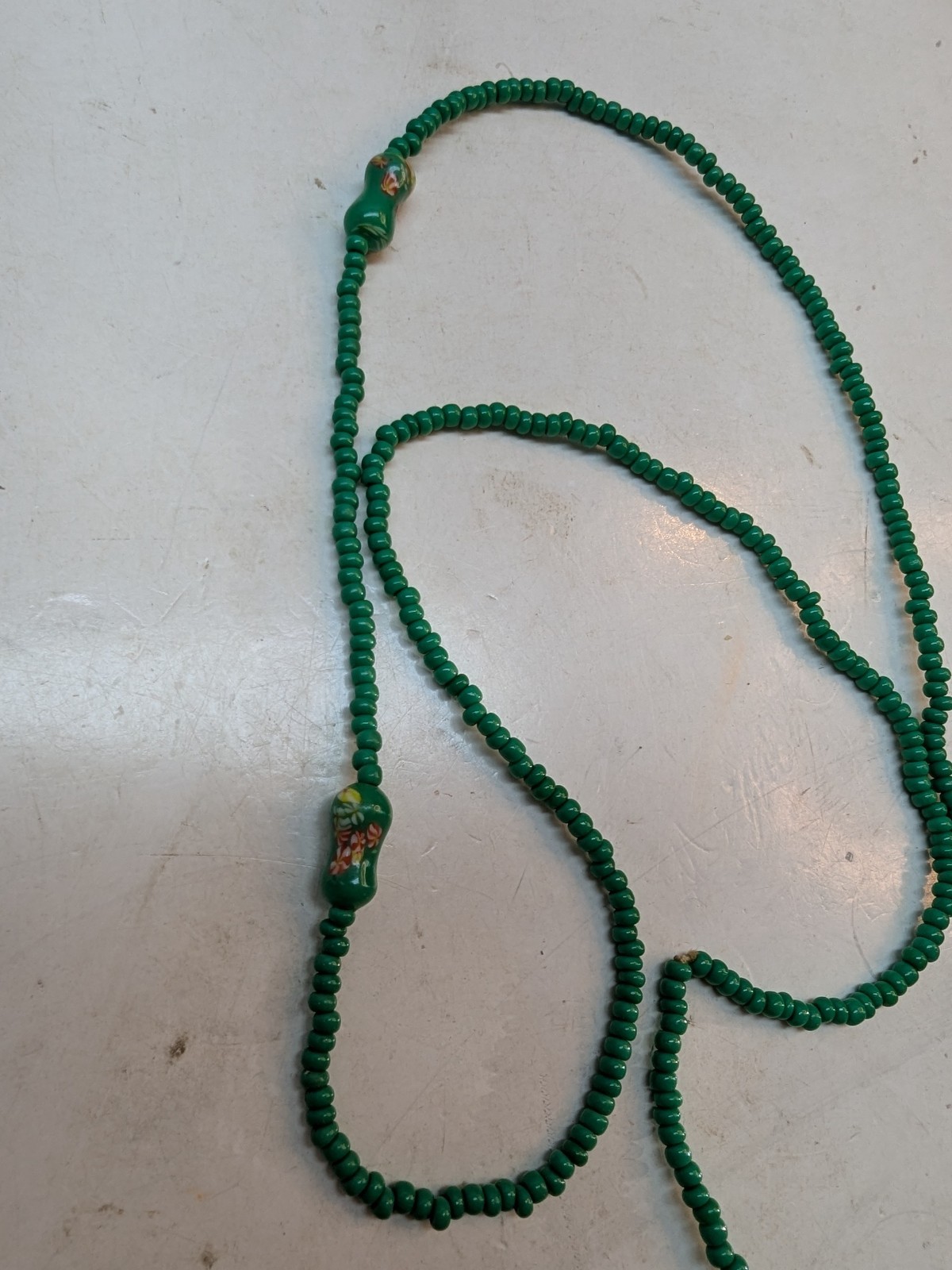 Green Seed Beads Necklace Boho Hippie Festival Beach 26 Inch