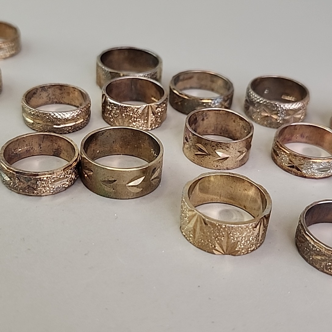 Band Ring Lot of 29 18K Heavy Gold Electroplate Various Sizes 4 to 8 HAVE WEAR
