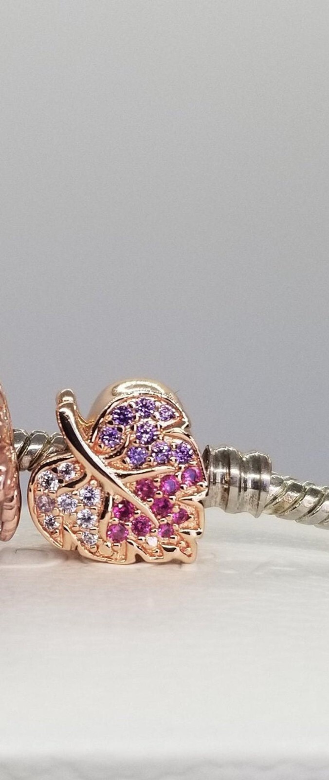 Authentic Pandora Rose Gold Pink Sparkling Pave Leaf Charm