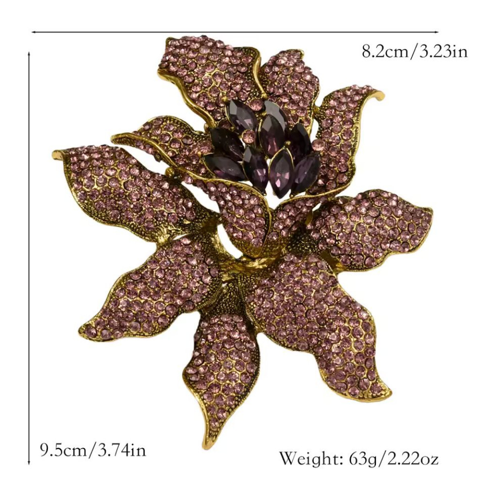 Unique Vintage Style Flower Leaf Purple Rhinestone Crystal Pendant Brooch Pin