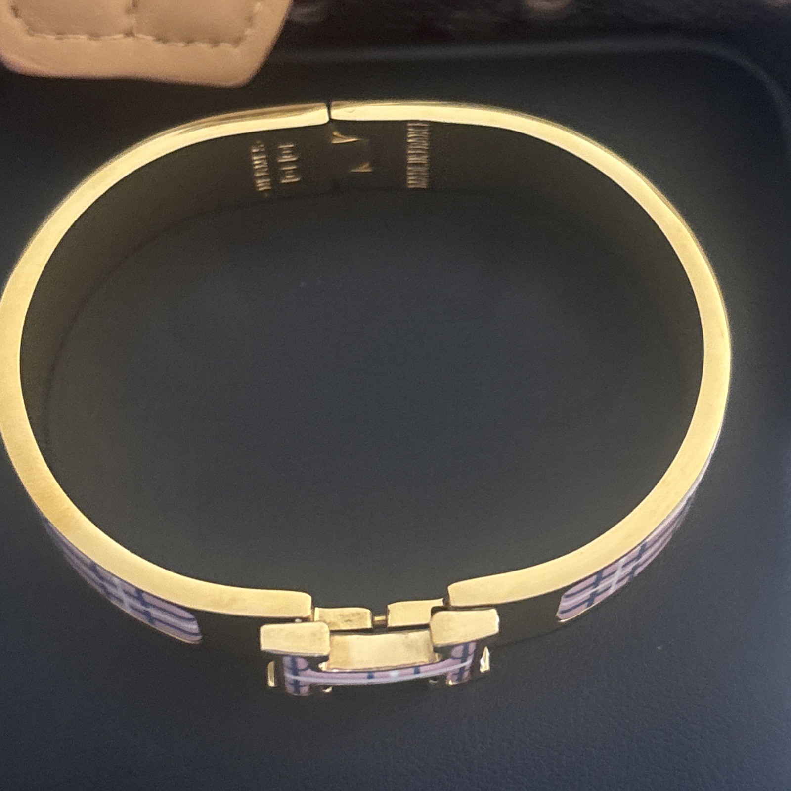Hermès Inspired Enamel H Bracelet Gold Tone Multicolor Geometric Bangle
