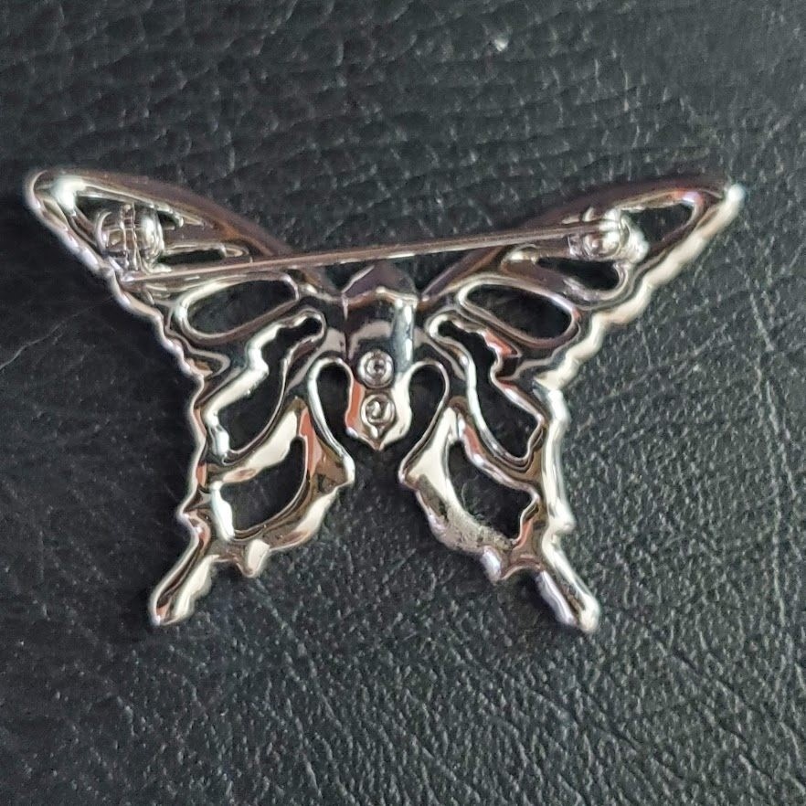Swarovski Rhodium Plated Pave Crystal Butterfly Brooch Pin Swan Logo Hallmarked